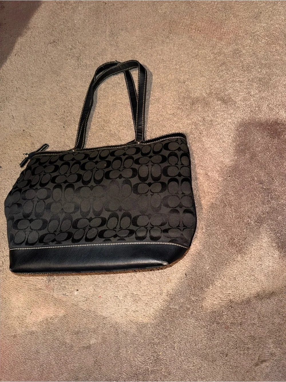 Vintage Authentic Coach Signature Tote Bag Black Monogram Purse Style 10124